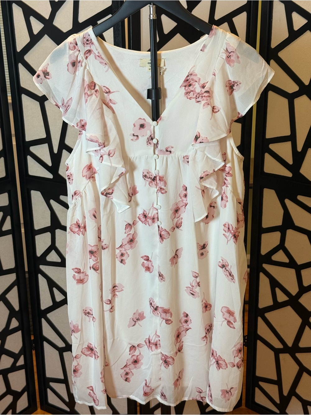 Entro White Dress with Pink Floral Print NWT
